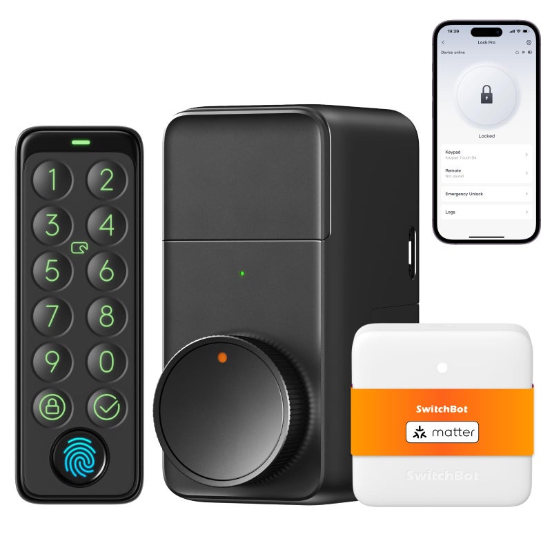 سويتش بوت SwitchBot WiFi Smart Lock Pro مع لوحة مفاتيح تعمل باللمس وبصمة الإصبع وقفل باب دخول بدون مفتاح وبلوتوث إلكتروني Deadbolt IP65 مقاوم للطقس يناسب Deadbolt الحالي الخاص بك ويدعم Matter Alexa وGoogle - Image 1
